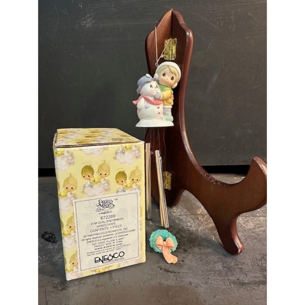 Precious Moments Girl and Snowman Windchime 672289 Vintage 1999 Enesco with Box